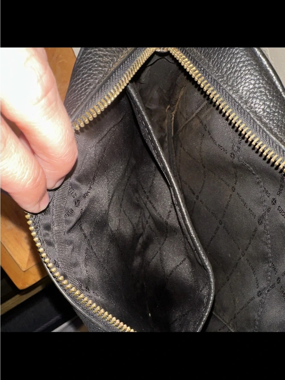 Michael Kors Black Leather Crossbody with Gold MK Emblem